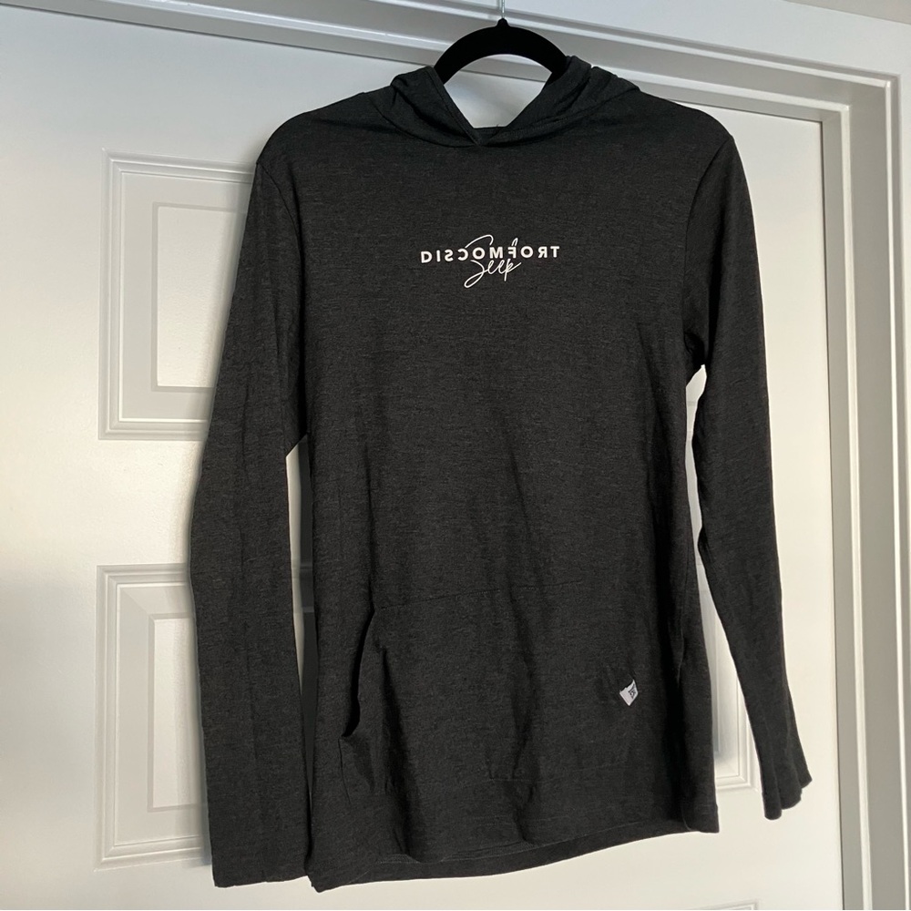 Seek Discomfort Long Sleeve Hoodie Unisex Size Small Gray